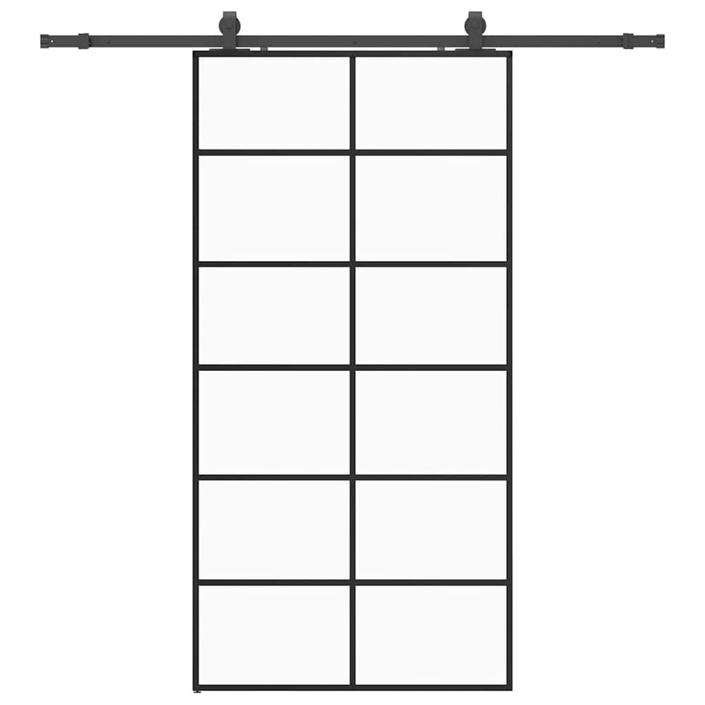 vidaXL Posuvné dvere s kovaním čierne 102x205 cm ESG sklo
