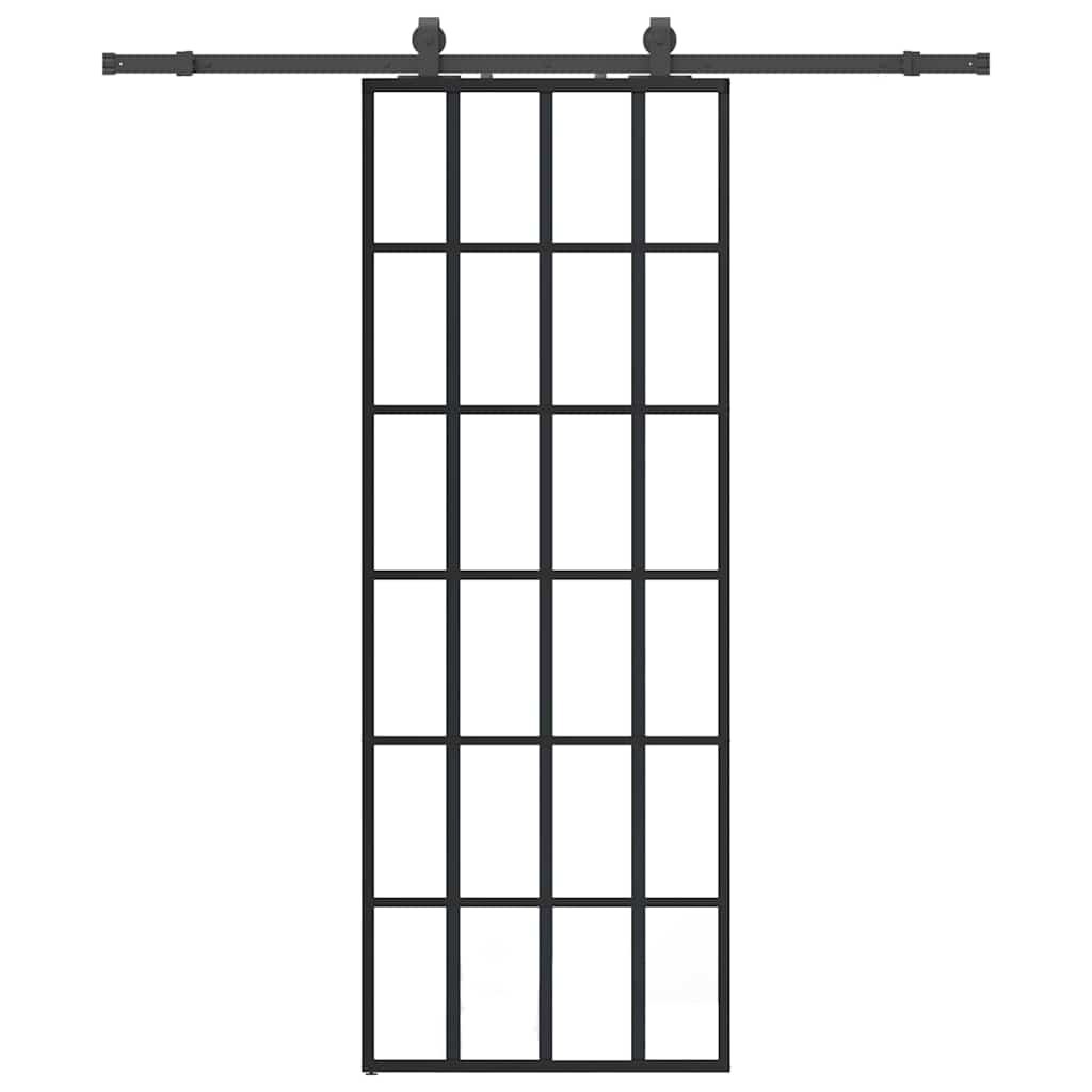 vidaXL Posuvné dvere s kovaním čierne 76x205 cm ESG sklo