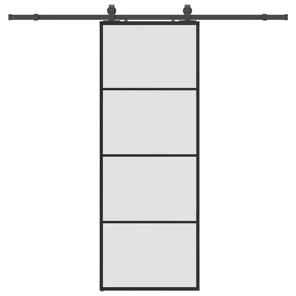 vidaXL Posuvné dvere s kovaním čierne 76x205 cm ESG sklo