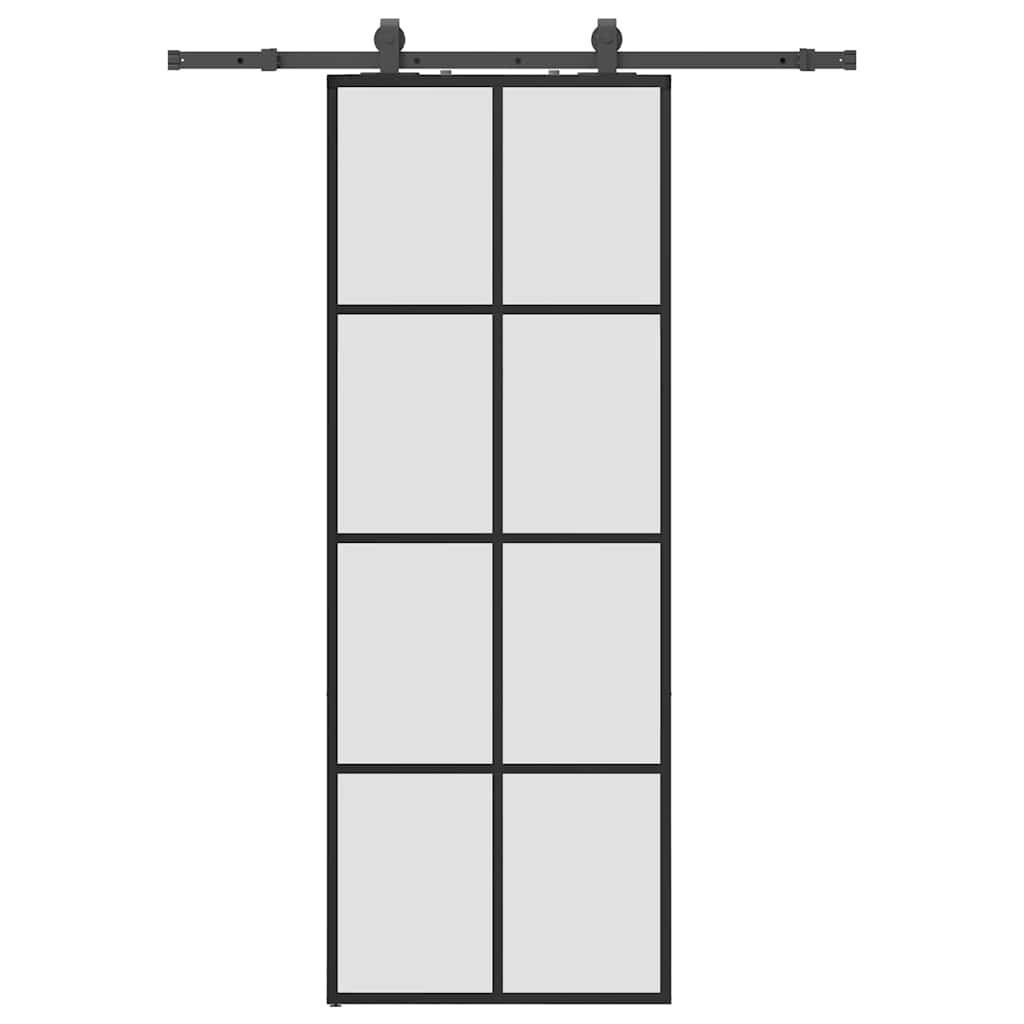 vidaXL Posuvné dvere s kovaním čierne 76x205 cm ESG sklo
