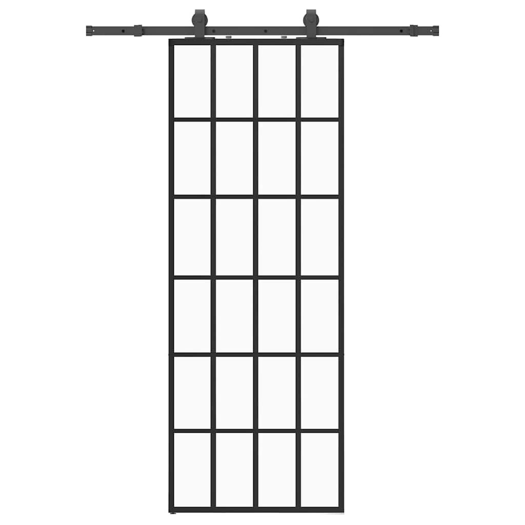 vidaXL Posuvné dvere s kovaním čierne 76x205 cm ESG sklo