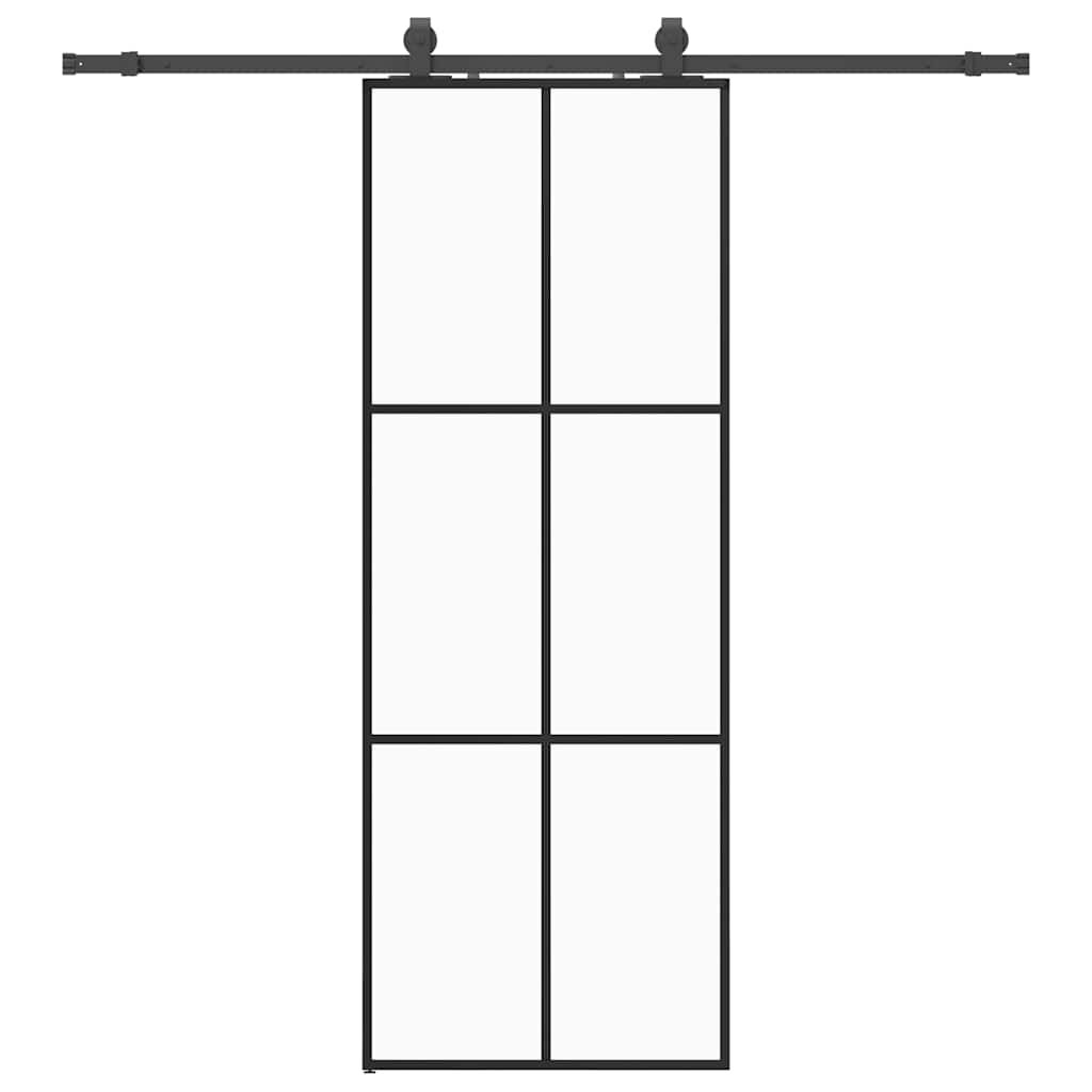 vidaXL Posuvné dvere s kovaním čierne 76x205 cm ESG sklo