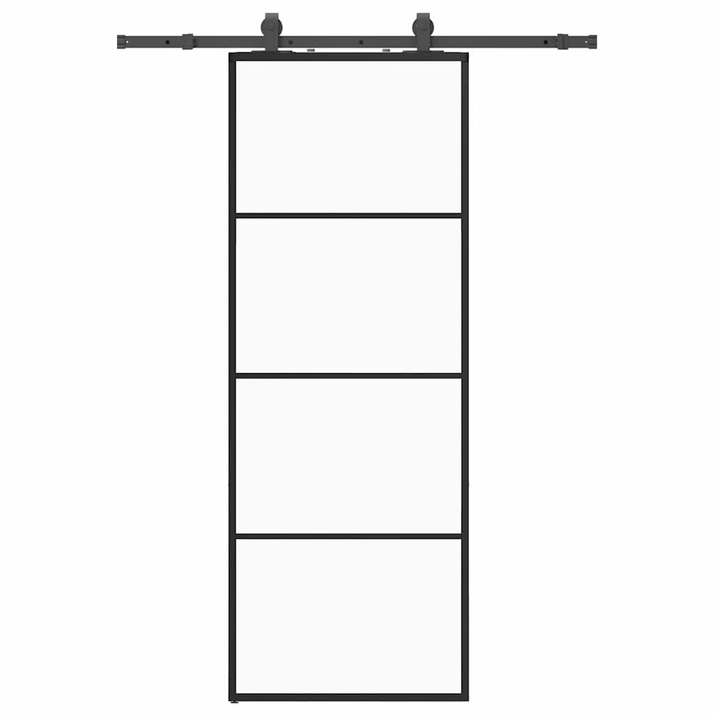 vidaXL Posuvné dvere s kovaním čierne 76x205 cm ESG sklo