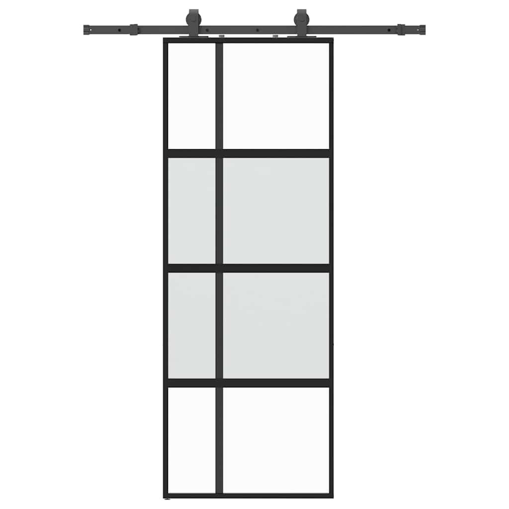 vidaXL Posuvné dvere s kovaním čierne 76x205 cm tvrdené sklo