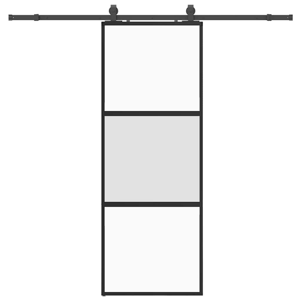 vidaXL Posuvné dvere s kovaním čierne 76x205 cm tvrdené sklo