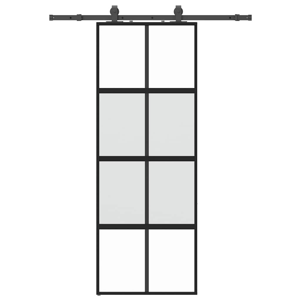 vidaXL Posuvné dvere s kovaním čierne 76x205 cm tvrdené sklo
