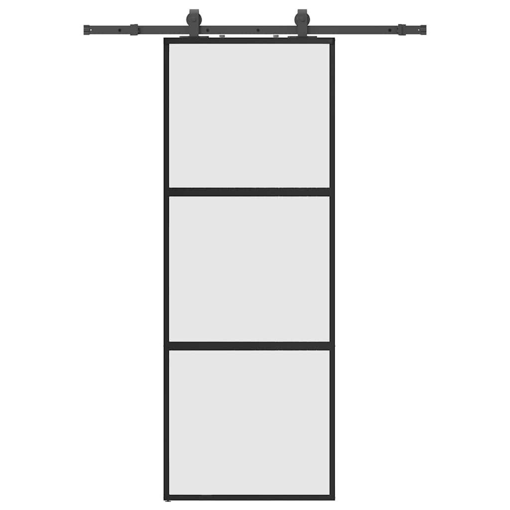 vidaXL Posuvné dvere s kovaním čierne 76x205 cm tvrdené sklo