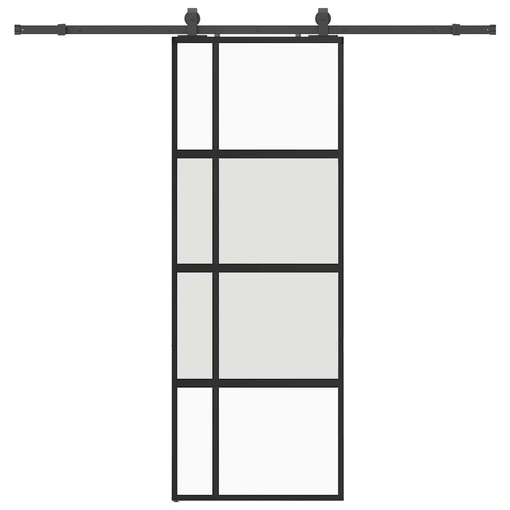 vidaXL Posuvné dvere s kovaním čierne 76x205 cm tvrdené sklo