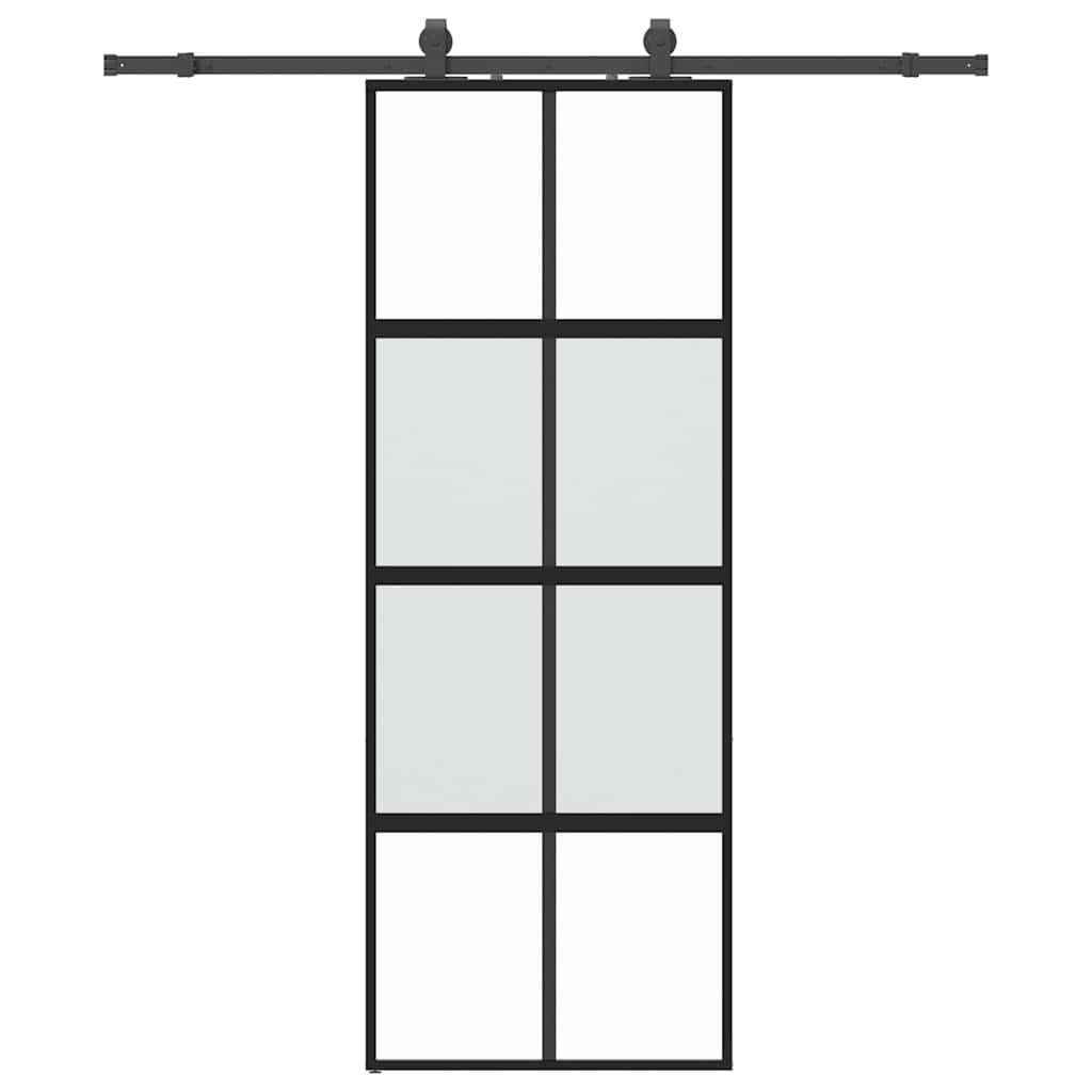 vidaXL Posuvné dvere s kovaním čierne 76x205 cm tvrdené sklo