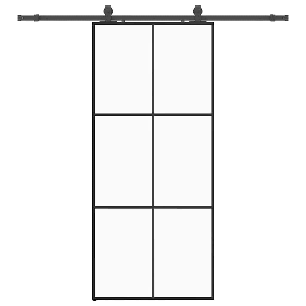 vidaXL Posuvné dvere s kovaním čierne 90x205 cm ESG sklo