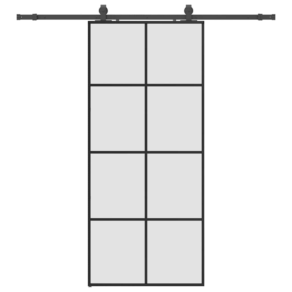 vidaXL Posuvné dvere s kovaním čierne 90x205 cm ESG sklo