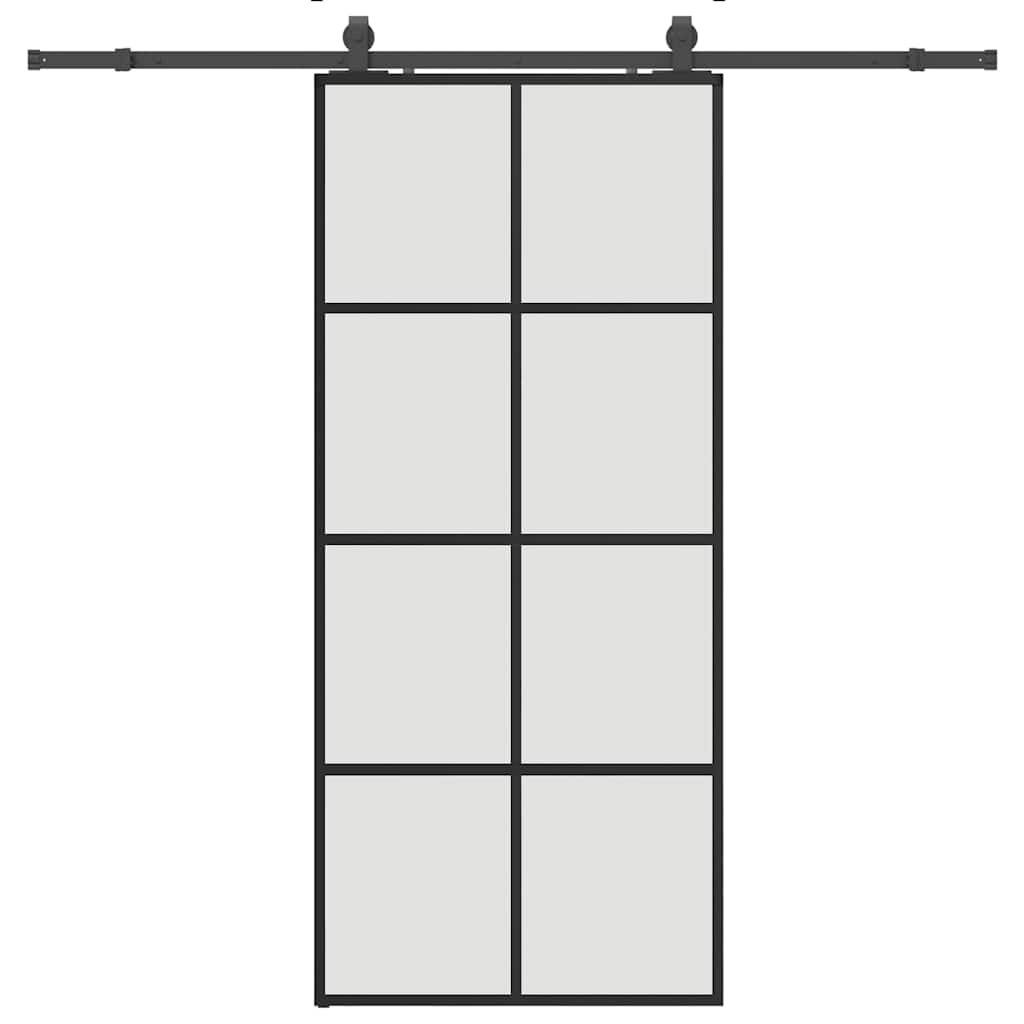 vidaXL Posuvné dvere s kovaním čierne 90x205 cm ESG sklo