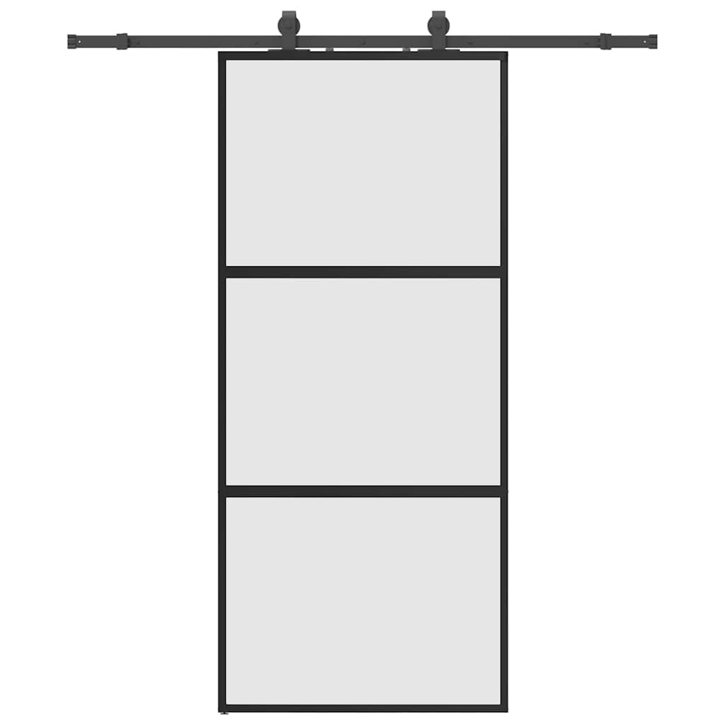 vidaXL Posuvné dvere s kovaním čierne 90x205 cm tvrdené sklo