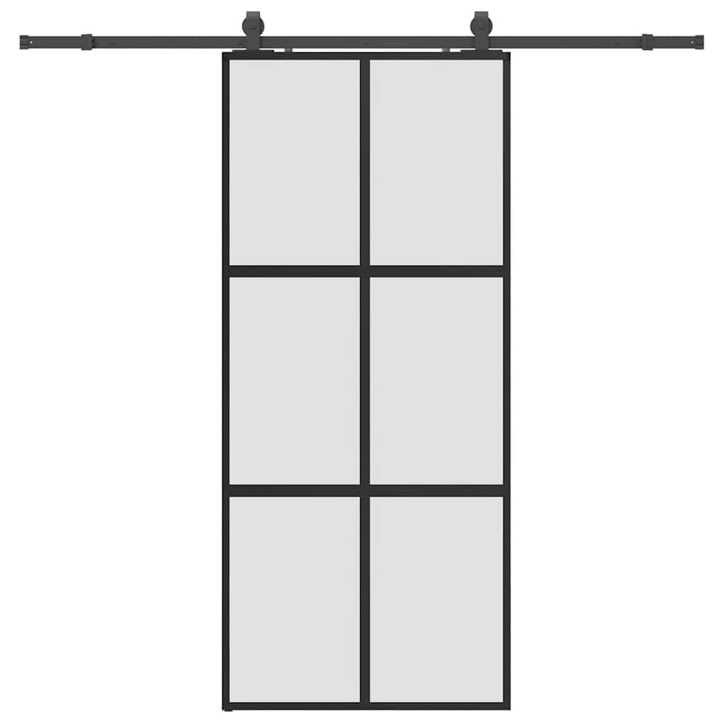 vidaXL Posuvné dvere s kovaním čierne 90x205 cm tvrdené sklo