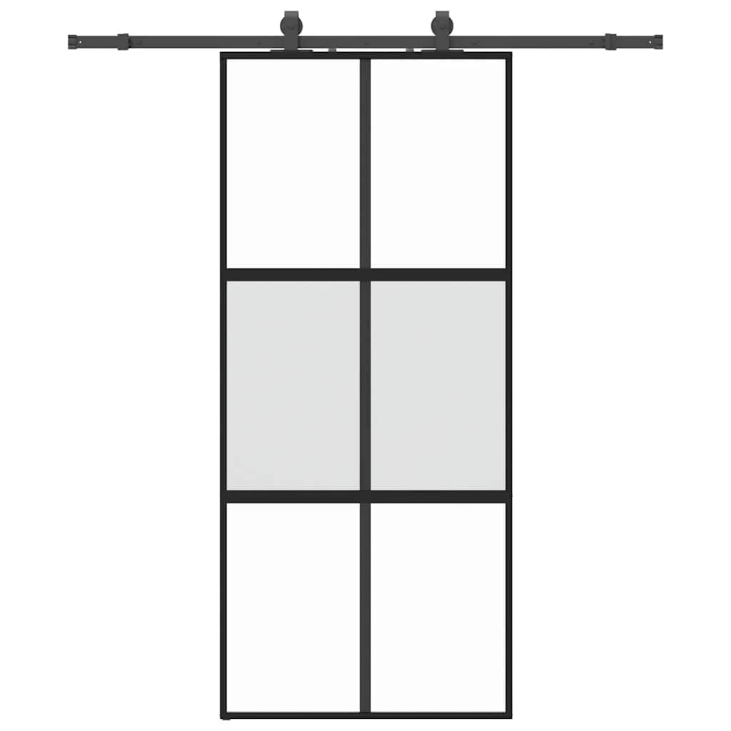 vidaXL Posuvné dvere s kovaním čierne 90x205 cm tvrdené sklo