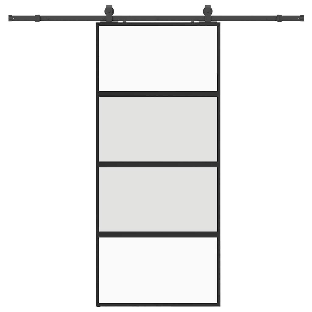 vidaXL Posuvné dvere s kovaním čierne 90x205 cm tvrdené sklo