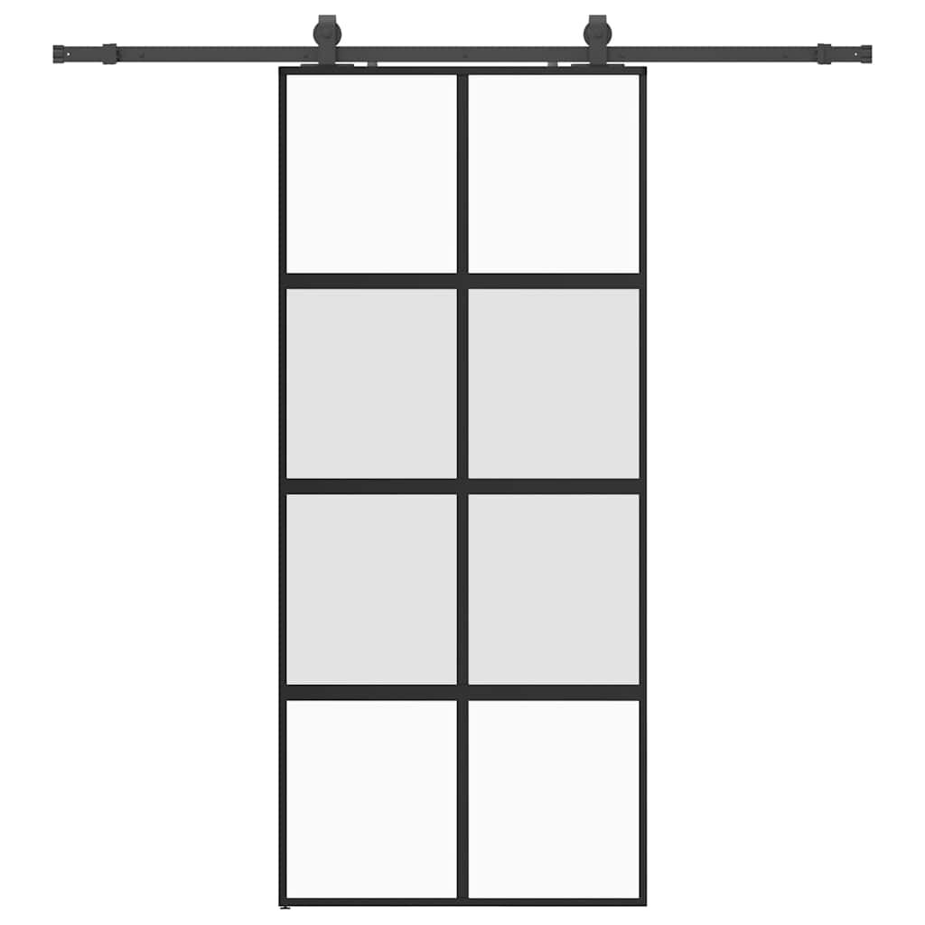 vidaXL Posuvné dvere s kovaním čierne 90x205 cm tvrdené sklo