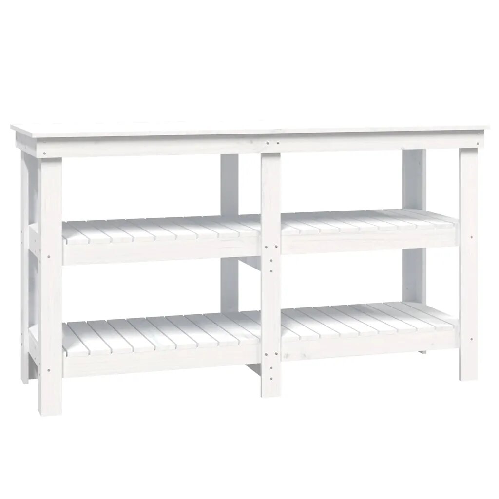 vidaXL Pracovná lavica biela 1425x50x80 cm masívna borovica