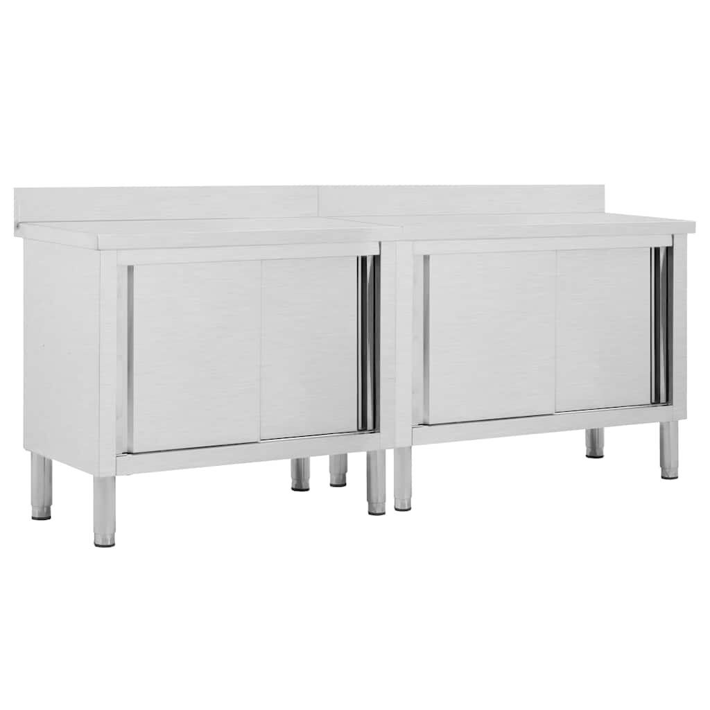 vidaXL Pracovné stoly s posuvnými dvierkami 2ks 200x50x(95-97)cm oceľ