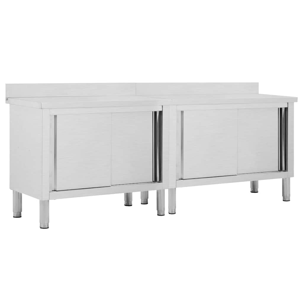 vidaXL Pracovné stoly s posuvnými dvierkami 2ks 240x50x(95-97)cm oceľ