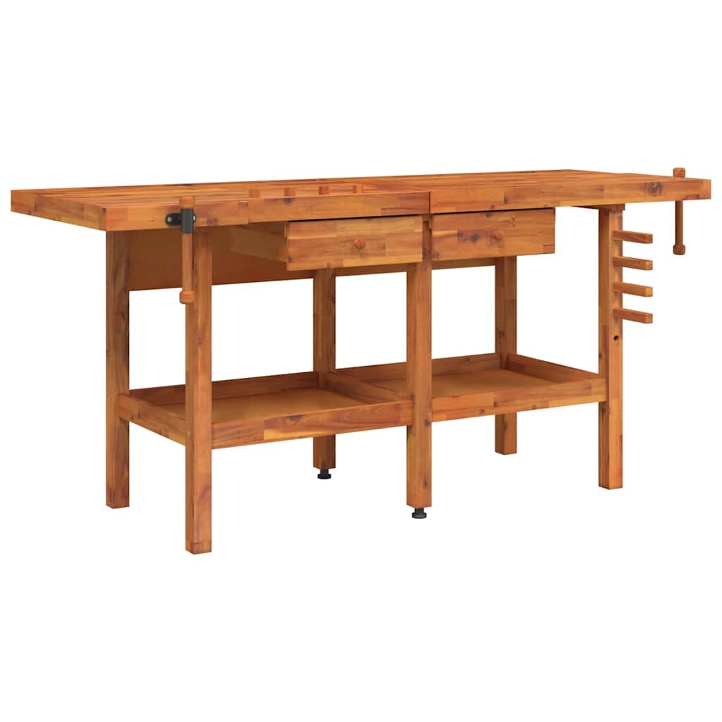vidaXL Pracovný stôl so zásuvk. a zverákmi 192x62x83 cm akáciový masív