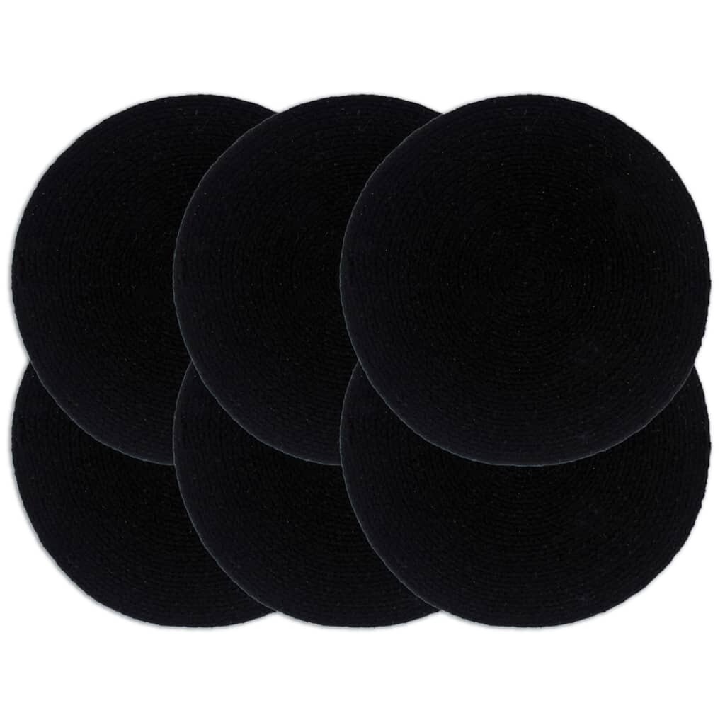 vidaXL Prestierania 6 ks čierne 38 cm bavlnené okrúhle