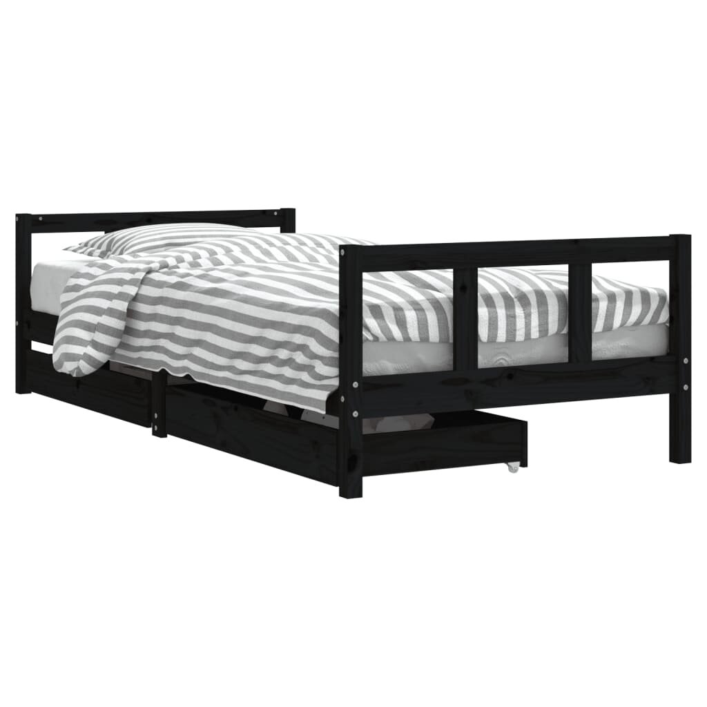 vidaXL Rám detskej postele so zásuvkami čierny 90x200 cm mas. borovica