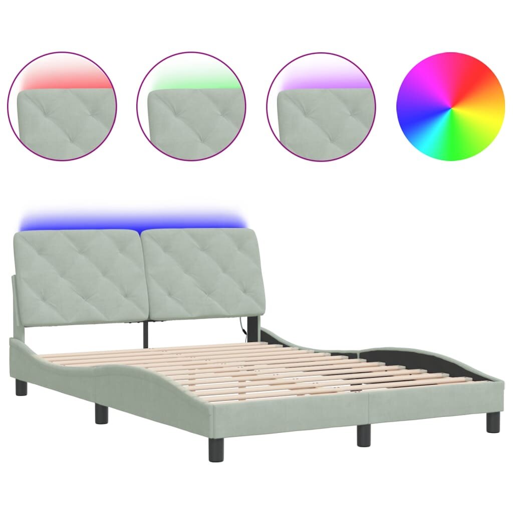 vidaXL Rám postele s LED bez matraca bledosivý 120x200 cm zamat