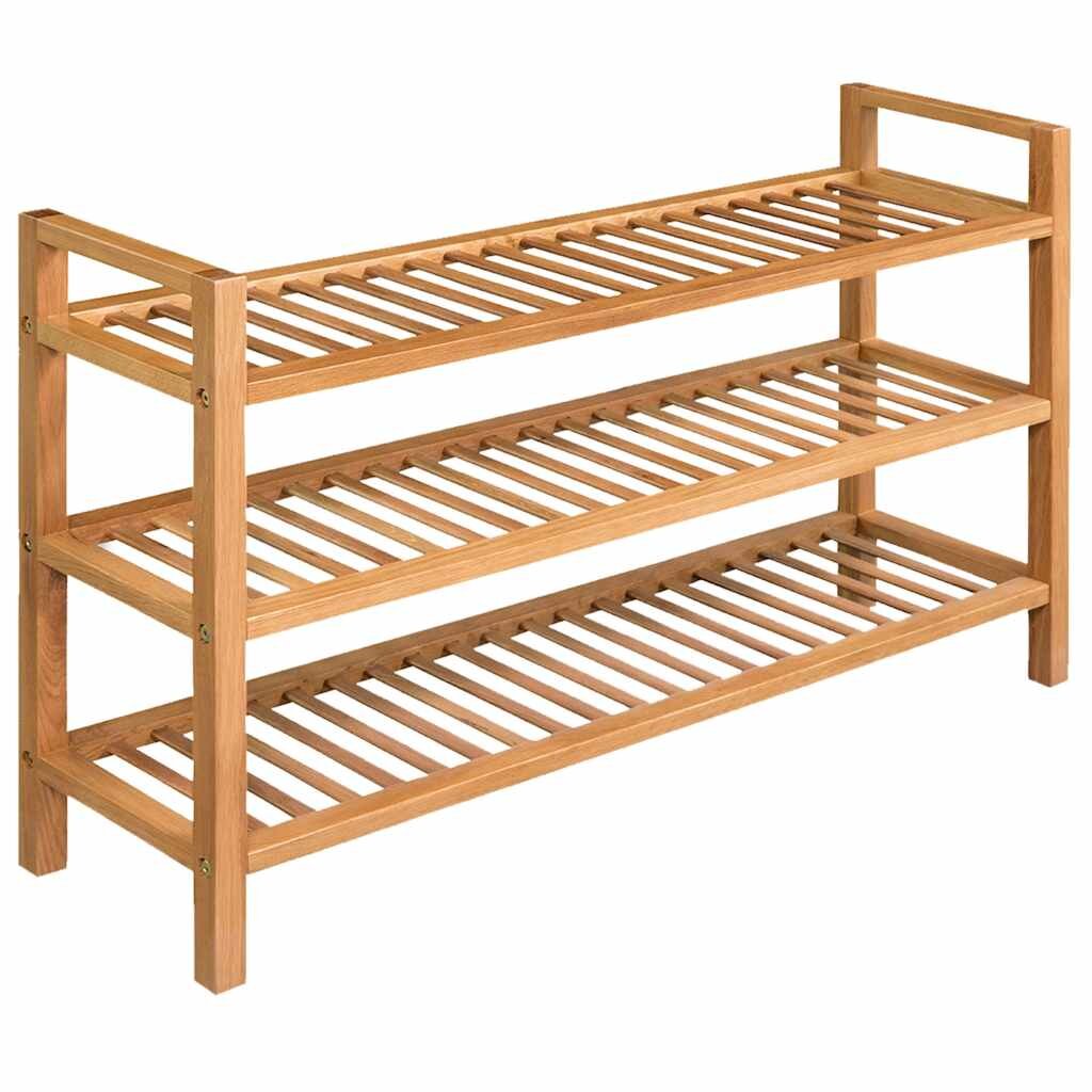 vidaXL Regál na topánky s 3 policami 100x27x60 cm dubový masív