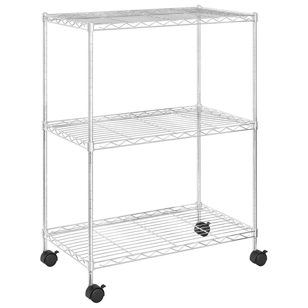 vidaXL Regál s 3 policami na kolieskach 60x35x81 cm chrómový 150 kg