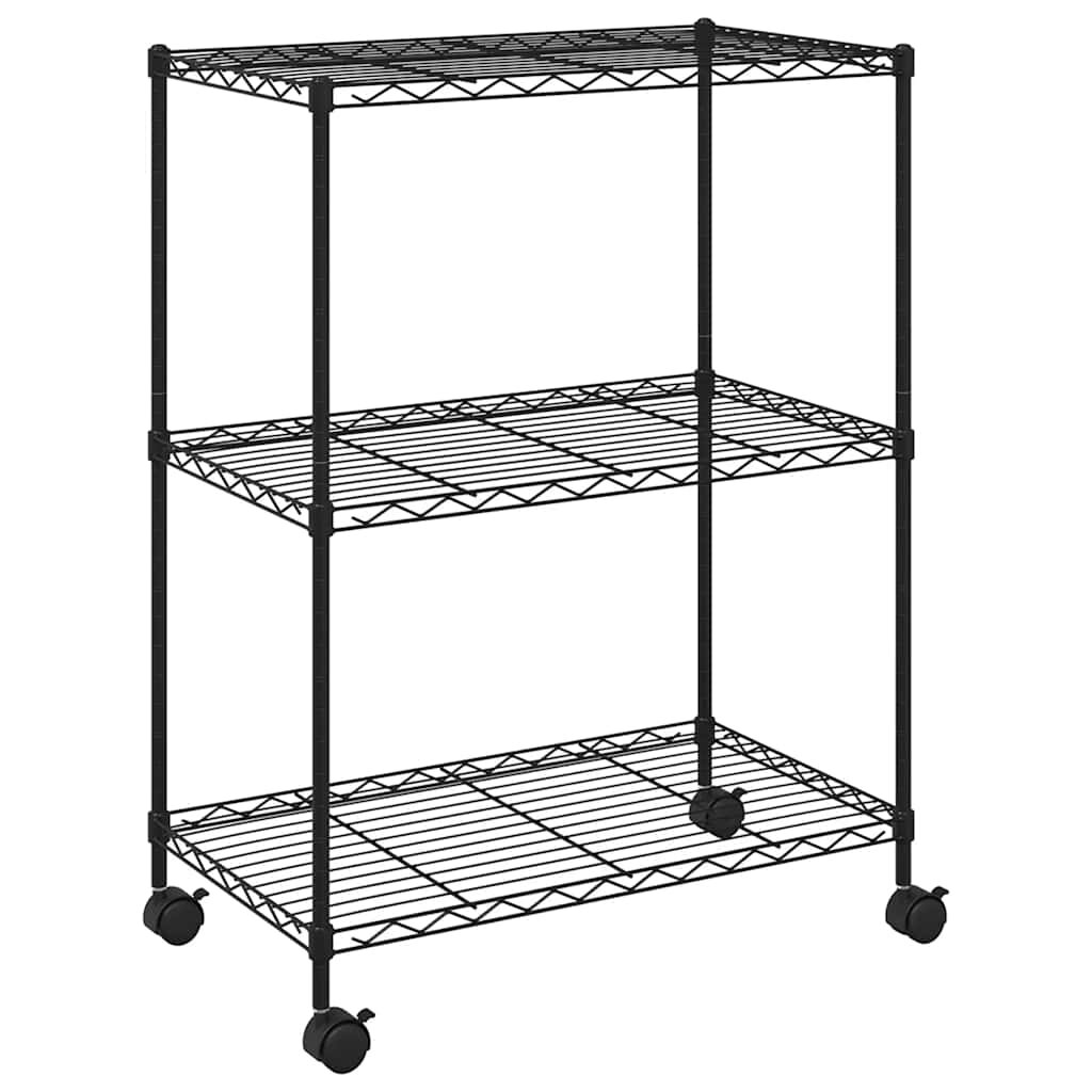 vidaXL Regál s 3 policami na kolieskach 60x35x81 cm čierny 150 kg