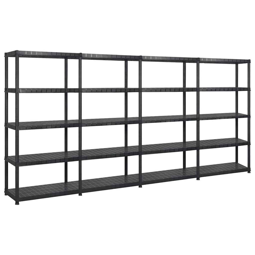 vidaXL Regál s 5 úložnými poličkami čierny 340x40x185 cm plastový
