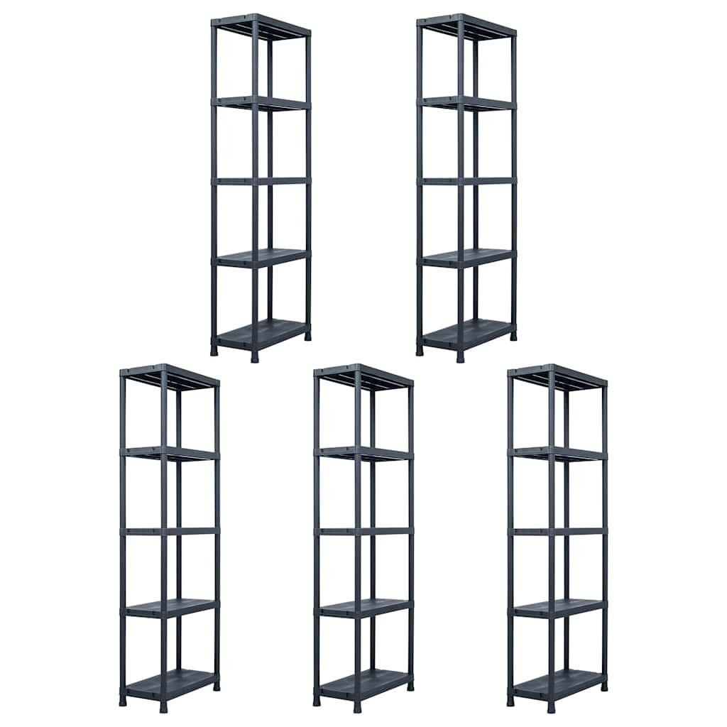 vidaXL Regále s úložnými poličkami 5ks čierne 125 kg 60x30x180 cm plast
