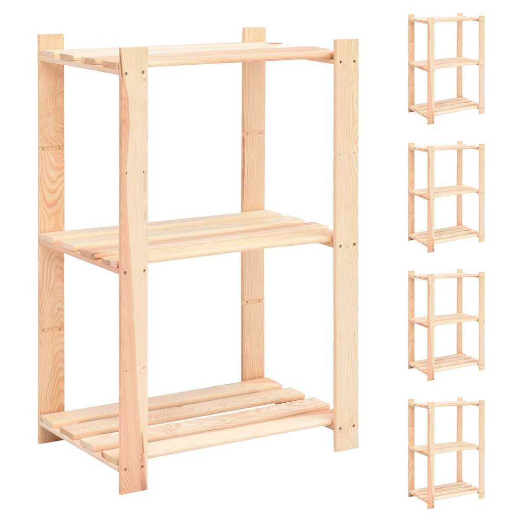 vidaXL Regály s 3 policami 5 ks 60x38x90 cm borovicový masív 150 kg