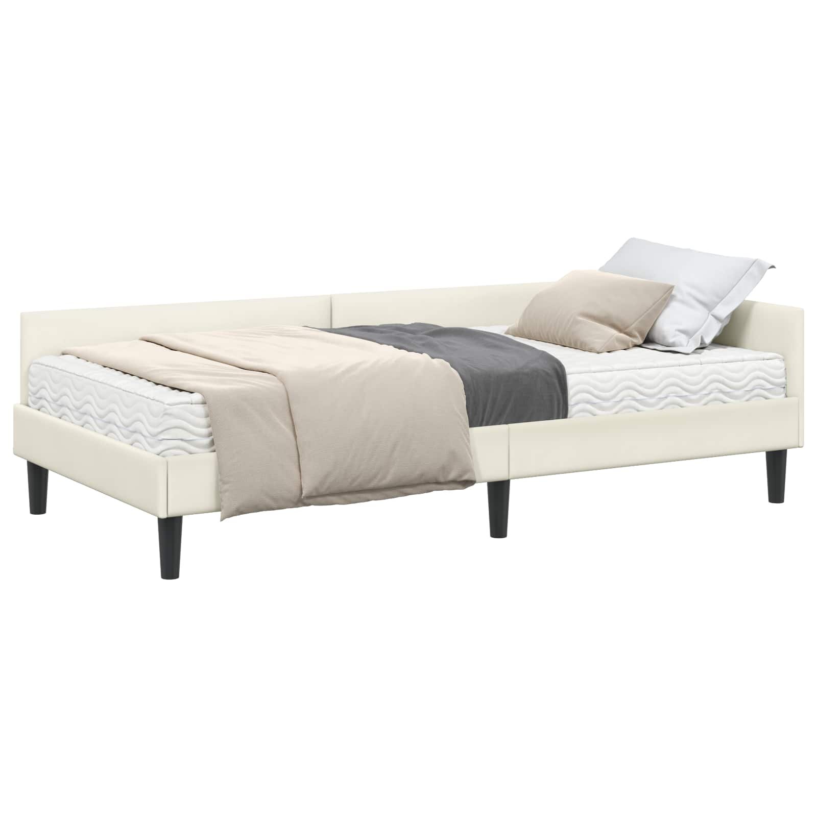 vidaXL Rohový rám postele s matracom 2 ks Krémová 90 x 200 cm Zamat