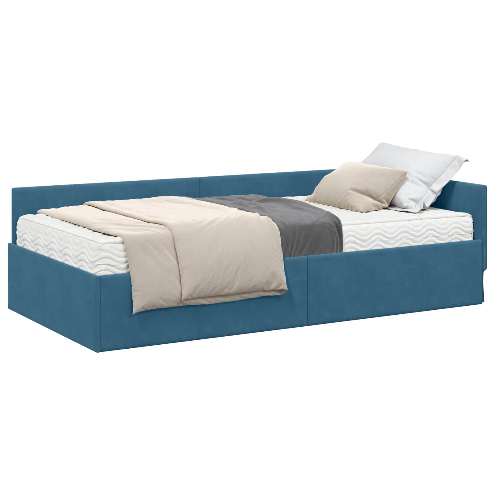 vidaXL Rohový rám postele s matracom 2 ks Modrá 90 x 200 cm Zamat