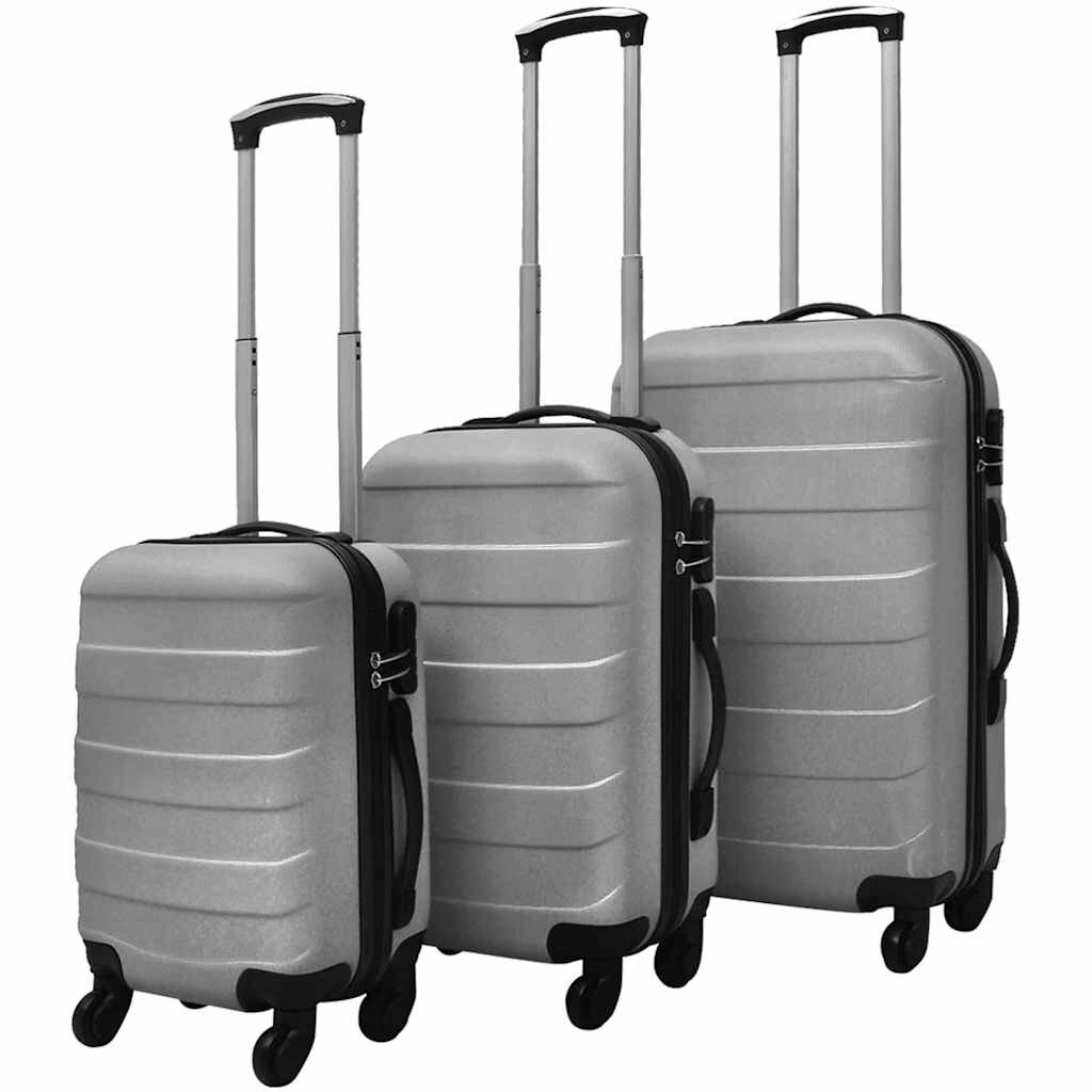 vidaXL Sada 3 škrupinových kufrov s kolieskamistrieborná 455/55/66cm