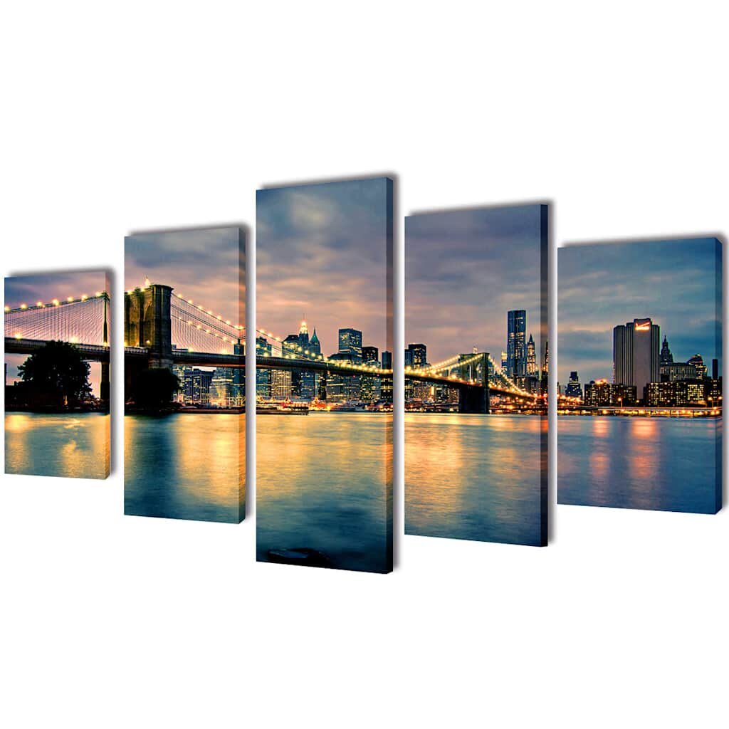 vidaXL Sada obrazov na stenu motív Brooklynský most a rieka 200 x 100 cm