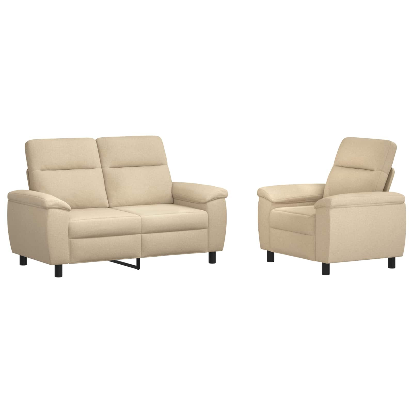 vidaXL Sada pohoviek 2 pcs Krémová Látka