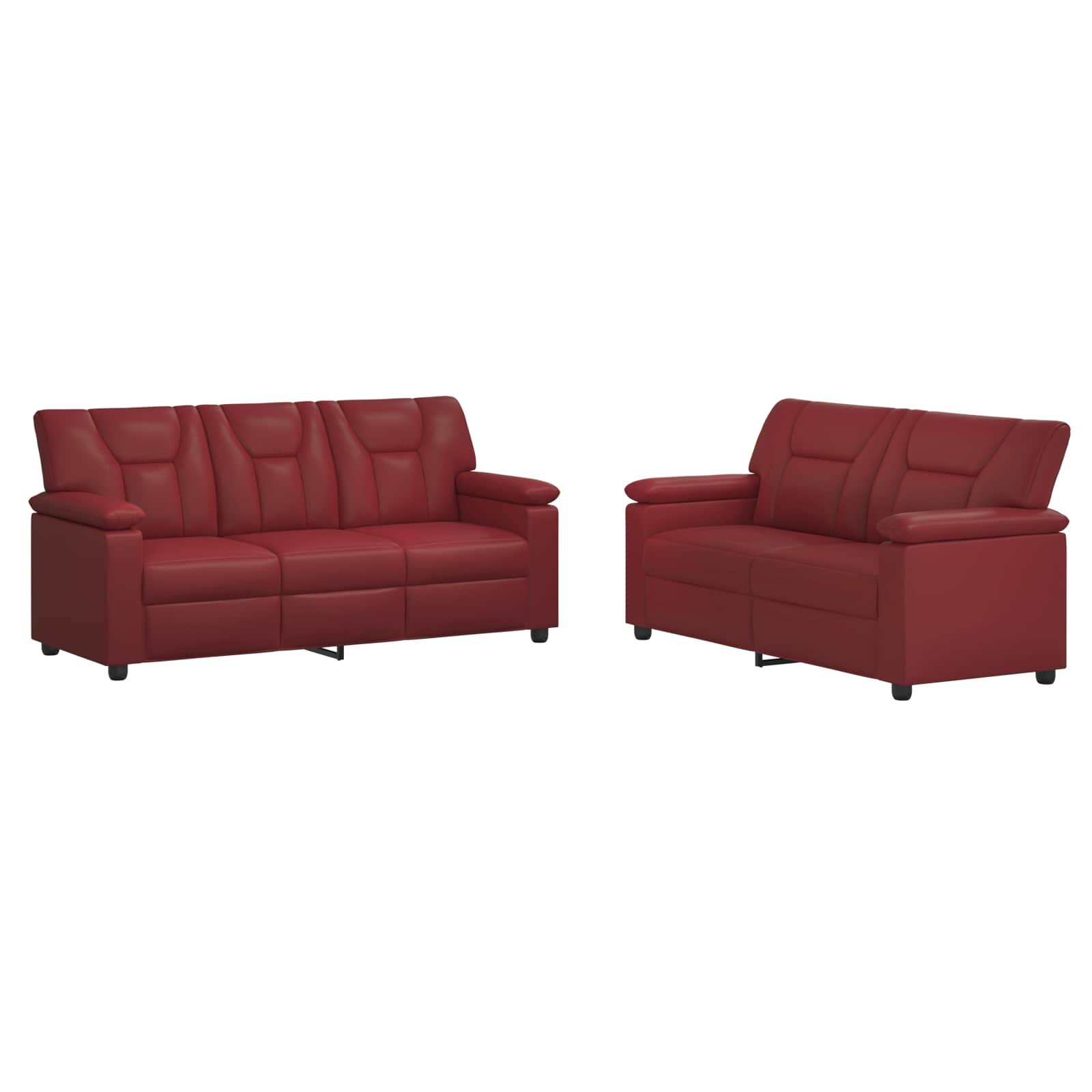 vidaXL Sada pohoviek 2 pcs Víno červené Umelá koža