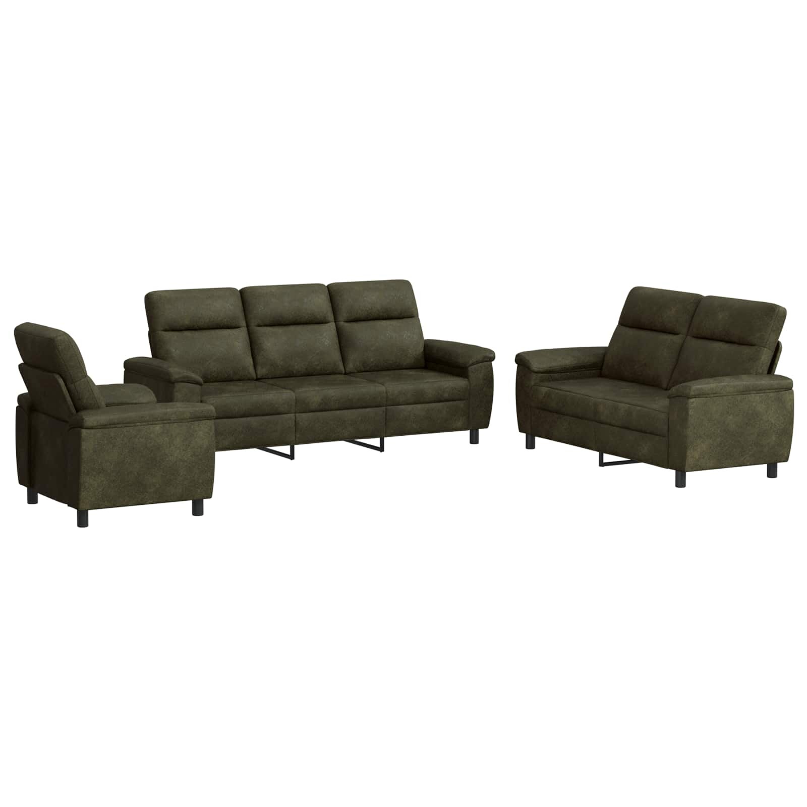 vidaXL Sada pohoviek 3 pcs Armádna zelená Faux semišová koža