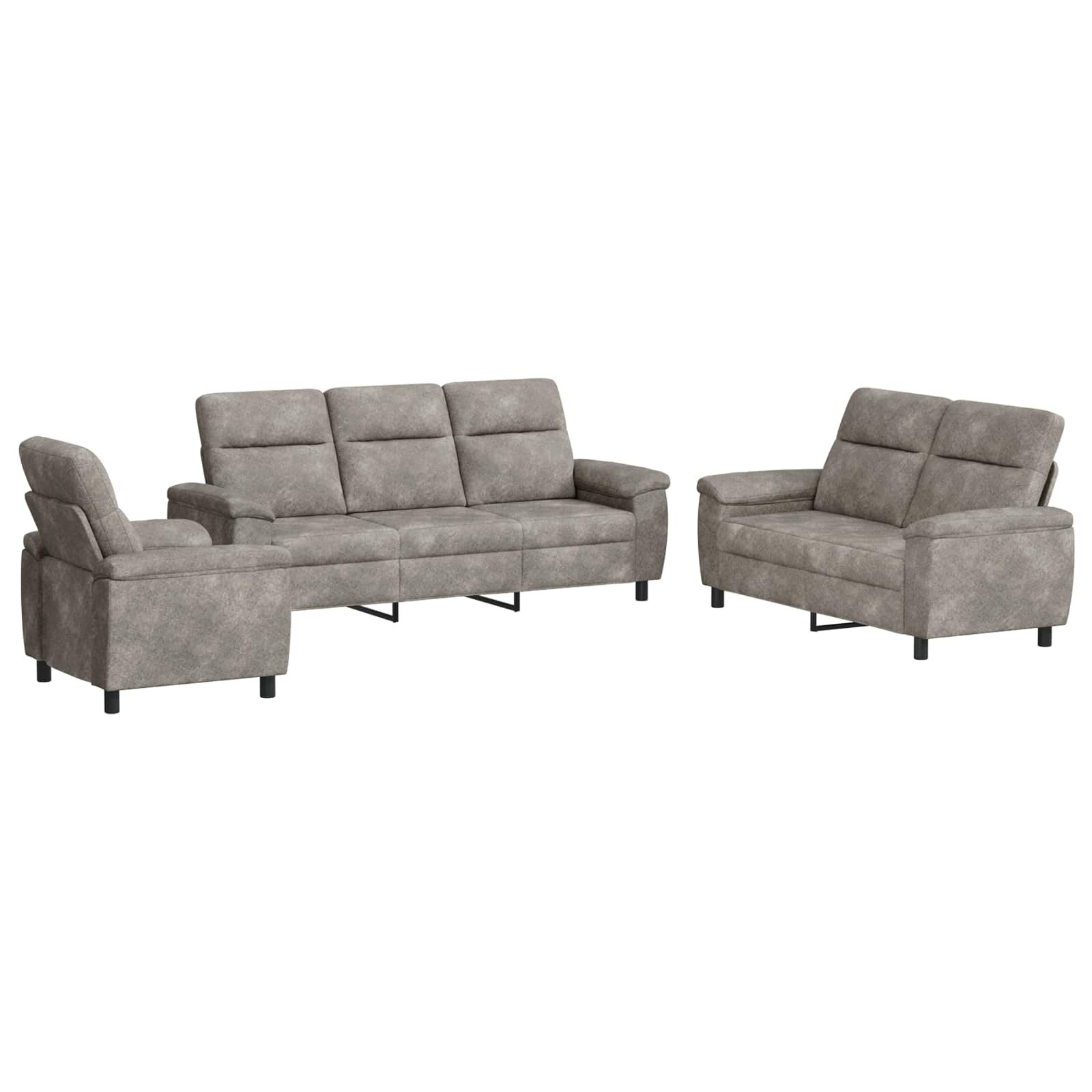 vidaXL Sada pohoviek 3 pcs Svetlosivá Faux semišová koža
