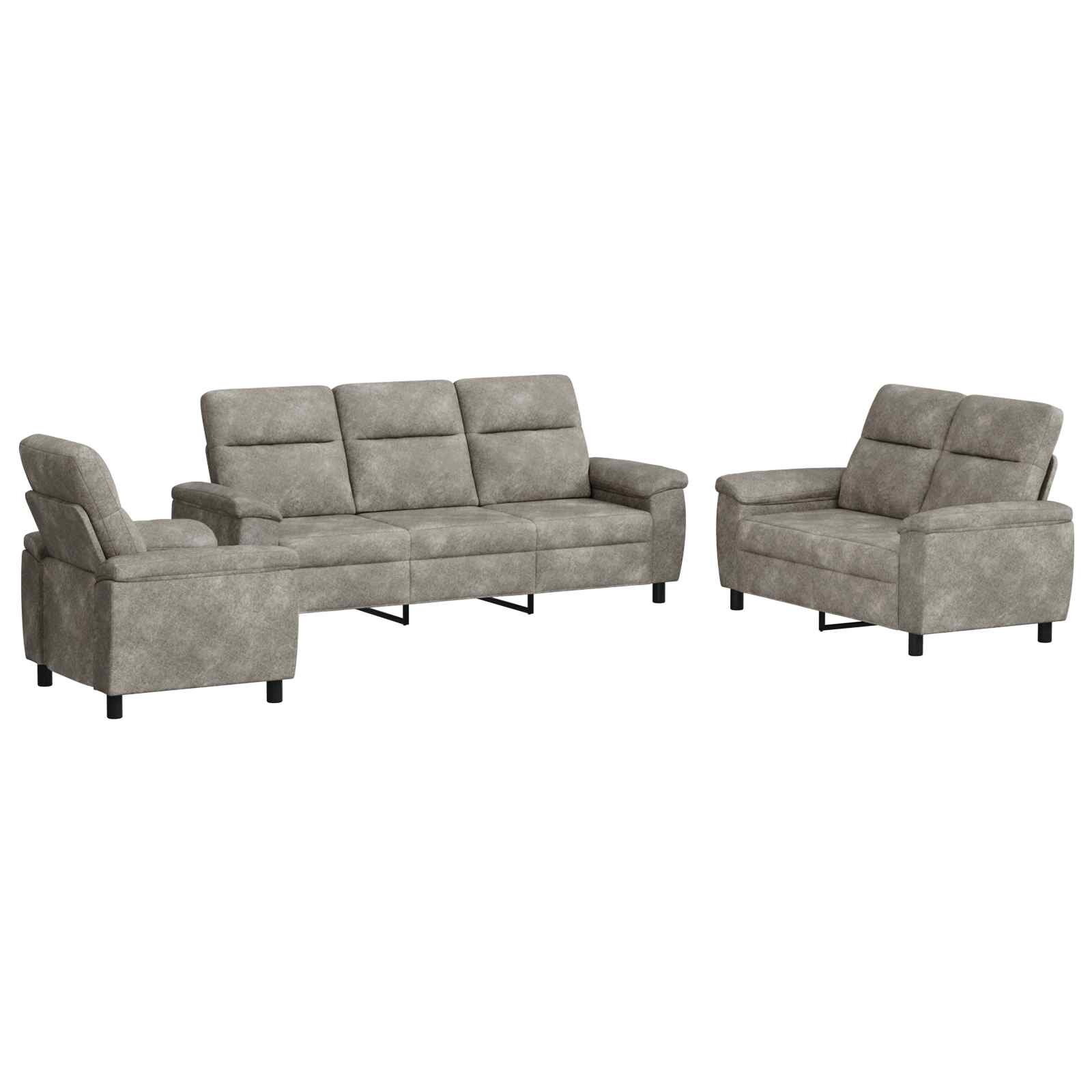 vidaXL Sada pohoviek 3 pcs Tmavosivá Faux semišová koža