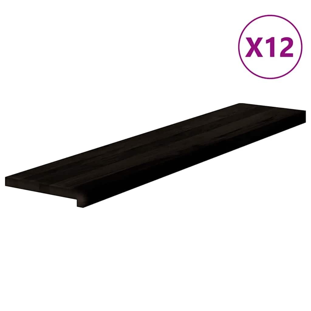 vidaXL Schodiskové stupne 12 ks hnedočierná 120x30x2 cm dubový masív
