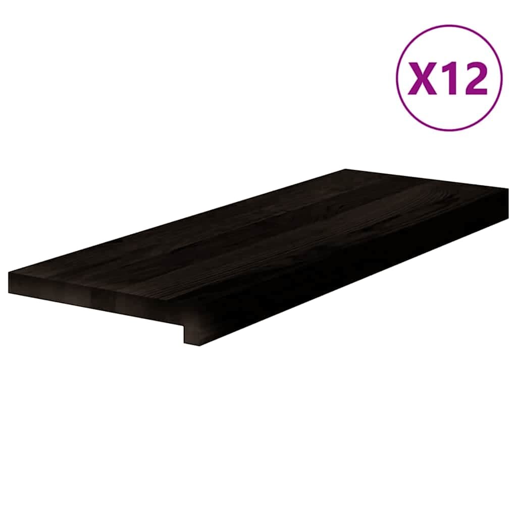 vidaXL Schodiskové stupne 12 ks hnedočierná 70x25x2 cm dubový masív