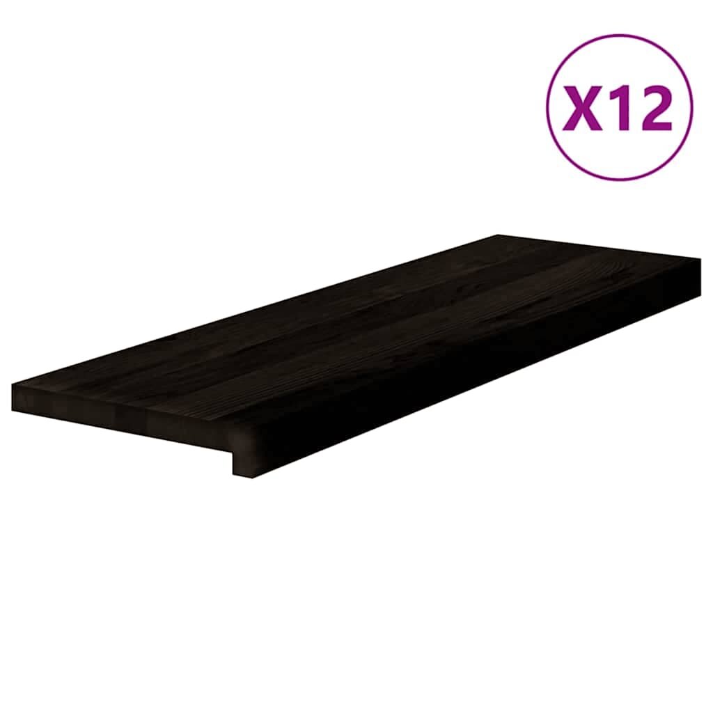 vidaXL Schodiskové stupne 12 ks hnedočierná 80x25x2 cm dubový masív