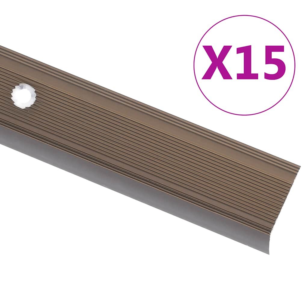 vidaXL Schodové lišty v tvare L 15 ks hliník 90 cm hnedé