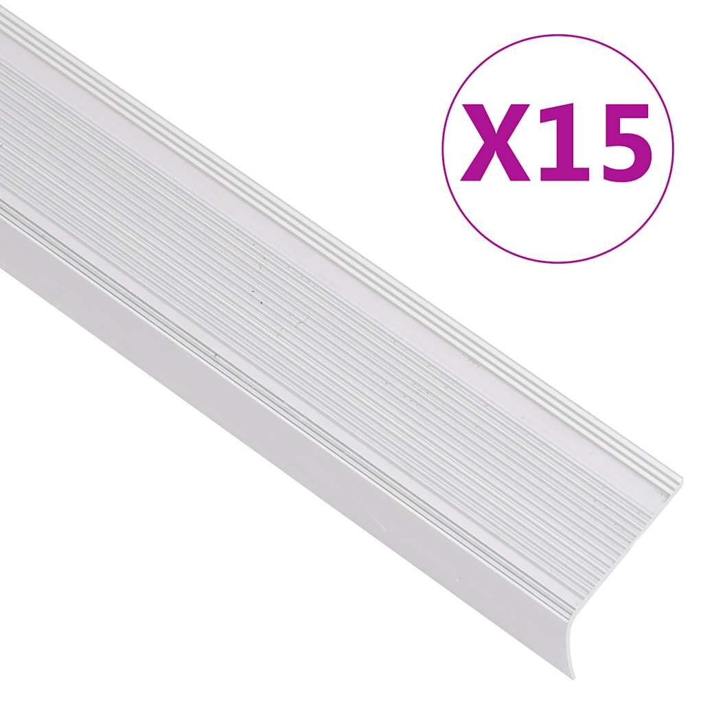 vidaXL Schodové lišty v tvare L 15 ks hliník 90 cm strieborné