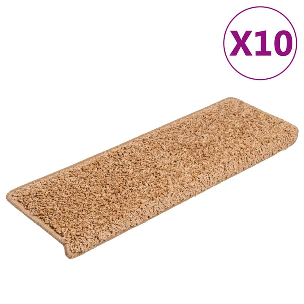 vidaXL Schodové rohože 10 ks 65x21x4 cm béžové s obdĺžnikovým okrajom