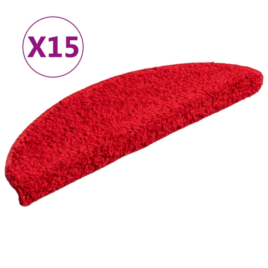 vidaXL Schodové rohože 15 ks 56x17x3 cm červené polkruhové